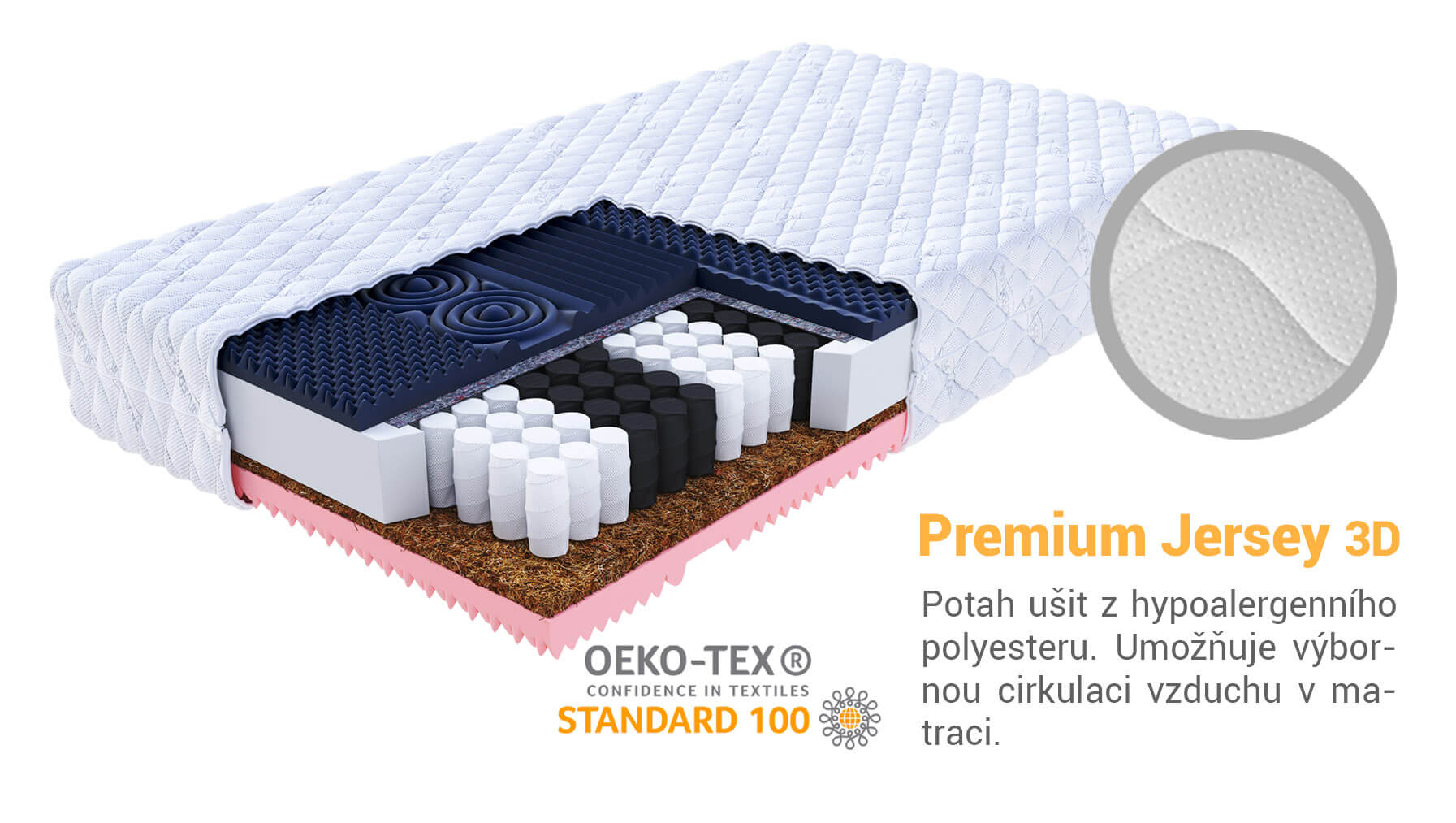 Jaamatrac Jaamatrac Taštičková zdravotní matrace s kokosem Gina 80x200 Potah: Premium Jersey 3D